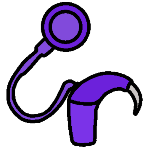 a purple right facing external hardware of a cochlear implant.